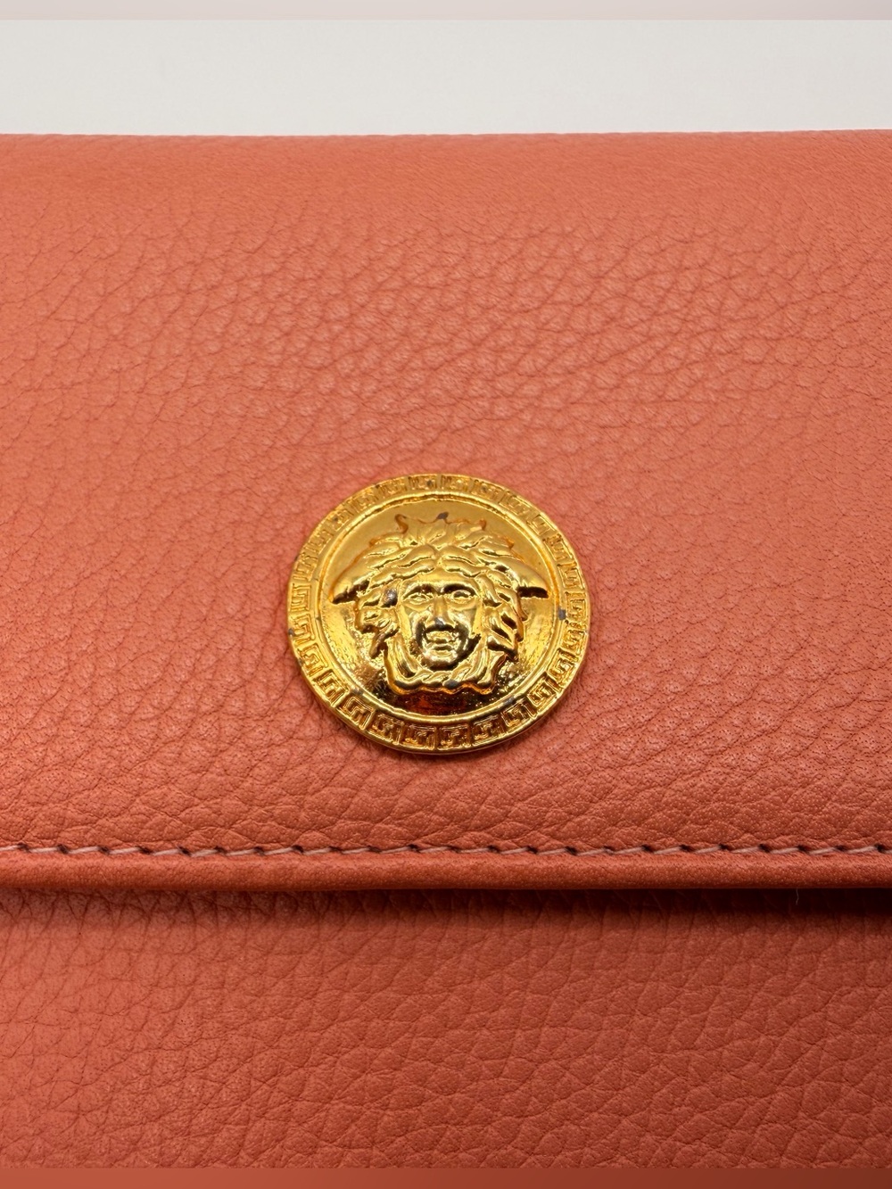Gianni Versace Vintage Medusa Head
Orange Grained Leather Long Wallet
